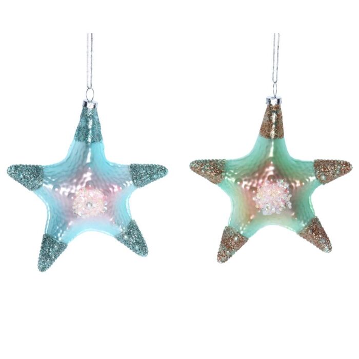 Gisela Graham Under The Sea Blue and Green Gold Glass Starfish (Pair)